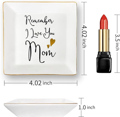 Tijeyi Mom Gifts from Sister Mothers Day Gifts Birthday Gifts for Mum Christmas Thanksgiving Gift Female Small Unique Trinket Tray Ceramic Jewelry Dish Ring Holder,Remember I Love You Mom