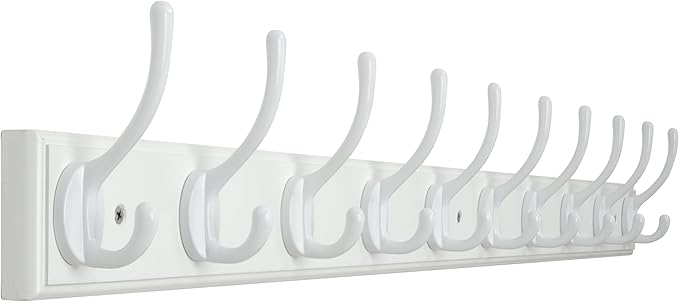 WEBI Coat Rack Wall Mount,10 Hooks,38 1/4" Long,Coat Hooks Wall Mounted,Bamboo Coat Hanger Wall Hook Rack,Jacket Hooks for Hanging Coats,Clothes,White