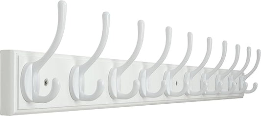 WEBI Coat Rack Wall Mount,10 Hooks,38 1/4" Long,Coat Hooks Wall Mounted,Bamboo Coat Hanger Wall Hook Rack,Jacket Hooks for Hanging Coats,Clothes,White
