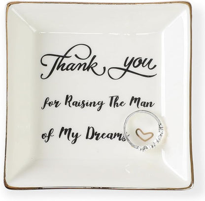 HOME SMILE Mother in Law Gitfs from Daughter in Law-Mother of Groom Gifts From Birde Ring Trinket Dish Jewelry Tray - Thank You for Raising The Man of My Dreams, Wedding Gifts, Bridal Shower Gifts