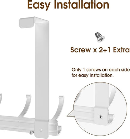 CHAUNCEY HOME Over The Door Hooks Hanger with 7" Arms, Door Hooks for Hanging, Fit 1 3/4" Door, Tool-Free Assembly, F7U, Towel Racks Organizer Holder for Bathroom - White