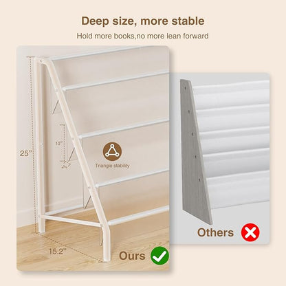 High-Transparent 4 Tier Kids Bookshelf, Sturdy Metal Large Size Book Rack Storage for Kids - Toddler Book Shelf Display for Nurasery, Kids Room, Deep Size Bookshelf Hold More Books