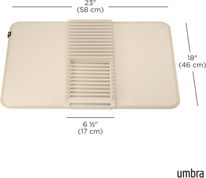 Umbra 330720-354 UDRY Rack and Microfiber Dish Drying Mat-Space-Saving Lightweight Design Folds Up for Easy Storage, Standard, Linen