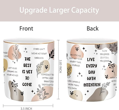 WAVEYU Cute Desk Pencils Pen Holder, Pencil Cup Holder for Desk, Ceramic Desktop Storage Pen Pencil Organizers Stationery Supplies for Office, Home, Words Pattern