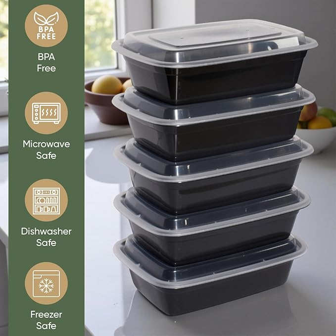 38 oz 50 Pack Meal Prep Containers BPA Free Leakproof Stackable Food Storage Containers with Lids, Microwave & Dishwasher Freezer Safe Reusable To Go Containers Bento Box Style Take Out Clear Plastic