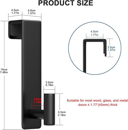 HUFEEOH Over The Door Hooks 2-Pack, Heavy Stainless Steel Coat & Towel Rack, No Drilling Scratch-Free Over Door Hanger Dorm Essentials Bathroom Accessories, Fits 1-3/4" Doors (Black) (T Shape)