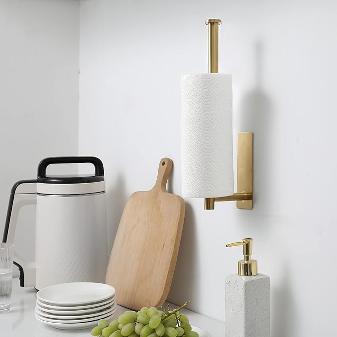 theaoo 2 Packs Paper Towel Holder - Under Cabinet Paper Towel Holder for Kitchen, Adhesive Paper Towel Roll Rack for Bathroom Towel, Wall Mounted Matte Black Paper Towel Rack, SUS304 Stainless Steel