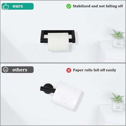 Alise Black Toilet Paper Holder, Double Post Spring Loaded Bathroom Toilet Paper Holder Wall Mount SUS304 Stainless Steel Tissue Holder Toilet Paper Roll Holder for Washroom, RV