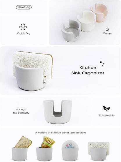Slow Slog Diatomite Sponge Holder, Quick Dry Stone Sponge Stand for Kitchen Countertop Organizer, Diatomaceous Earth Sponge Stand, Absorbent Sponge Holder, Gray