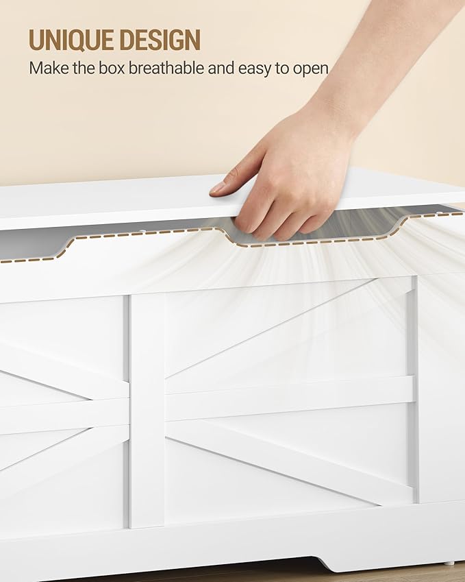 47.2" Storage Chest, Extra Large Storage Trunk with 2 Hinges, Wooden Box Bench, Lift-Top Organizer Chest, Shoe Bench for Entryway, Bedroom, Living Room, White SB13403X