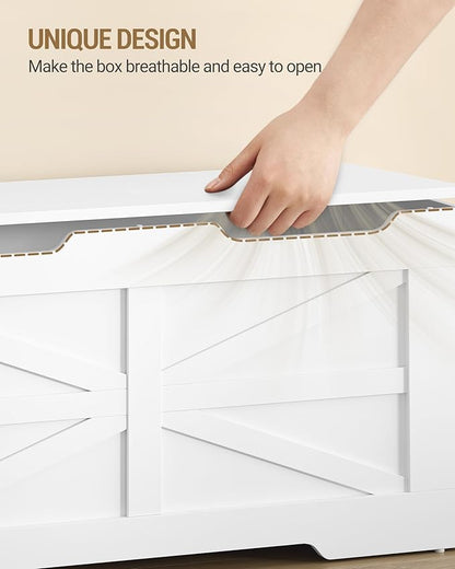 47.2" Storage Chest, Extra Large Storage Trunk with 2 Hinges, Wooden Box Bench, Lift-Top Organizer Chest, Shoe Bench for Entryway, Bedroom, Living Room, White SB13403X