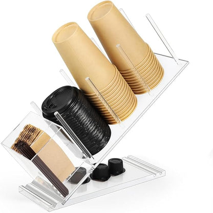 Disposable Coffee Cups Holder, Large Acrylic Organizer for 18oz, 20oz, 24oz Disposable Paper & Plastic Cups Holder Stand On Home Countertop Store Office Coffee Station(Type A)