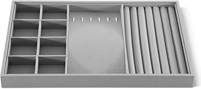 Dansmiy Linen Stackable Multifunctional jewelry Display Tray, Ring Earring Bracelet Necklace Storage Tray, Jewellery Shop Counter Showcase Table Top Organizers, Makeup Table Drawer Insert Jewelry Tray