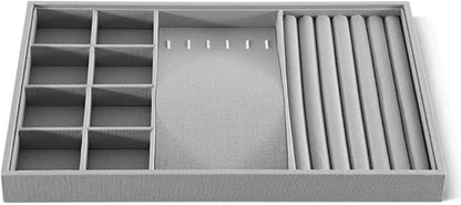 Dansmiy Linen Stackable Multifunctional jewelry Display Tray, Ring Earring Bracelet Necklace Storage Tray, Jewellery Shop Counter Showcase Table Top Organizers, Makeup Table Drawer Insert Jewelry Tray