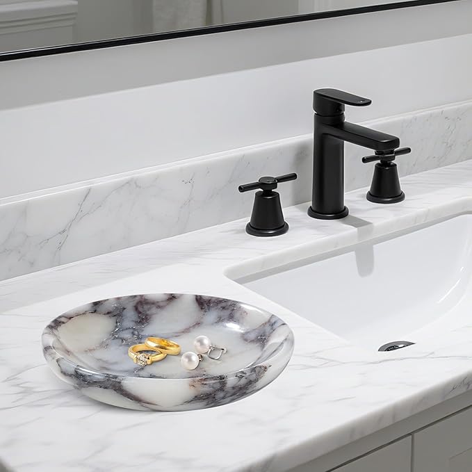 Amaauto Real Travertine Jewelry Dish, 5.5" Marble Tray, Trinket Dish for Ring Earring, Gift for Woman (Calacatta Viola)