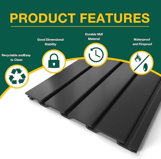 Yuzzy Slat Wall Paneling 4 x 4ft, Garage Slatwall Panel Wall Storage Systems, Heavy Duty PVC Garage Wall Organization (Black)