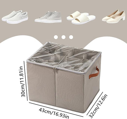 SLDYH Shoe Organizer for Closet, Tidy Up and Organize, Shoe Storage Easy to Store and Search, 12-20 Grid Fabric Shoe Box with Clear Cover (Grey, 12 Grids)