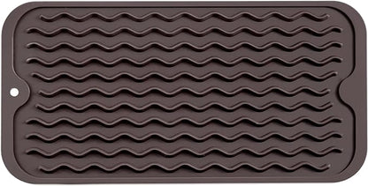 Silicone Dish Drying Mat for Multiple Usage,Easy clean,Eco-friendly,Heat-resistant Silicone Mat for Kitchen Counter or Sink,Refrigerator or Drawer Liner Coffee S 12 inches x 6 inches