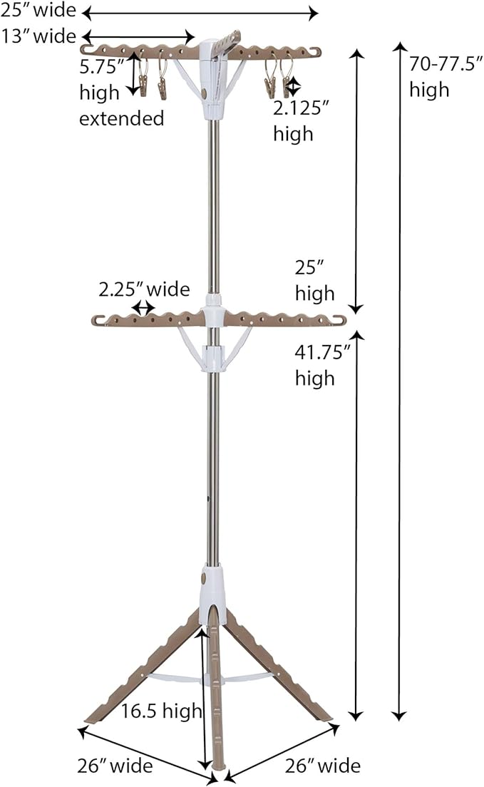 Household Essentials 2 Tier Tripod Clothes Drying Rack, Air Dryer and Garment Rack, Use to Dry Laundry or Hang Clothes, Portable and Compact, Tan