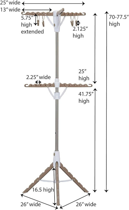 Household Essentials 2 Tier Tripod Clothes Drying Rack, Air Dryer and Garment Rack, Use to Dry Laundry or Hang Clothes, Portable and Compact, Tan