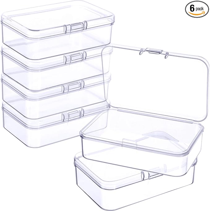 Jetec 6 Pieces Mini Plastic Clear Beads Storage Containers Box for Collecting Small Items, Beads, Jewelry, Business Cards, Game Pieces, Crafts (3.3 x 2.1 x 1 Inch)