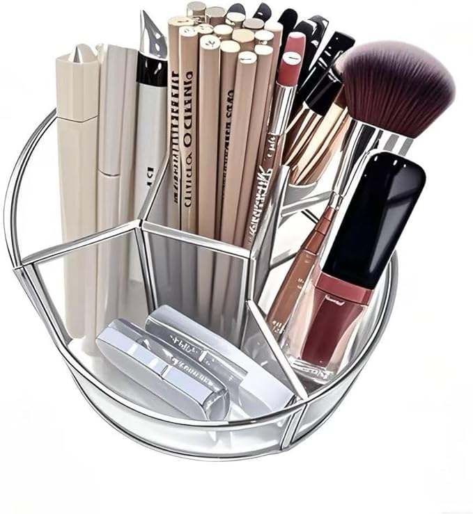 360° Rotate Makeup Brush Holder, Makeup Organizers Countertop, Perfume Tray, Bathroom Organizer and Storage for Eyeliner,Lipstick, Lazy Susan Organizer for Vanity Cabinet Dresser Bathroom (Silver)