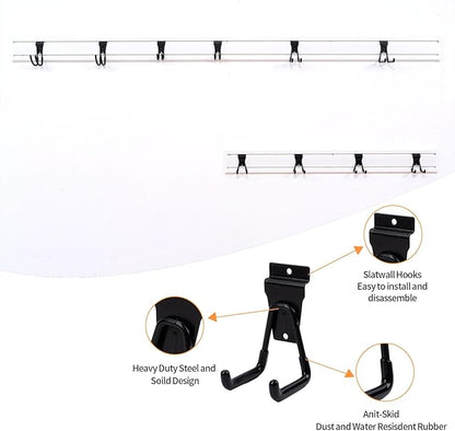 Slat Wall Hook 10 Pack Garage Heavy Duty Wall Mount Power Tool Organizer Black Bike Accessory for Garage Wall, Slat Wall Accessories Ladder Hooks