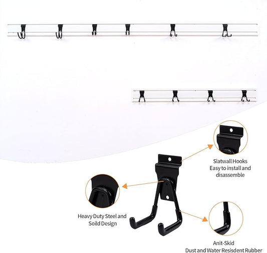 Slat Wall Hook 10 Pack Garage Heavy Duty Wall Mount Power Tool Organizer Black Bike Accessory for Garage Wall, Slat Wall Accessories Ladder Hooks