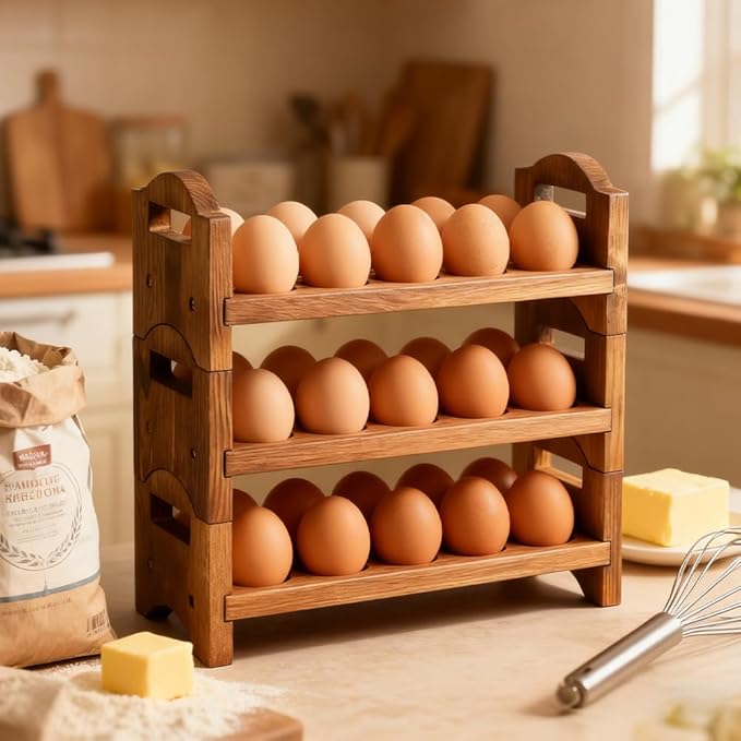 Wooden Egg Holder Countertop, ‌3-Tier Wooden Egg Holder & Storage, 36-Hole Stackable Rack for Fresh Eggs, Easter Eggs, Home Kitchen Organizer