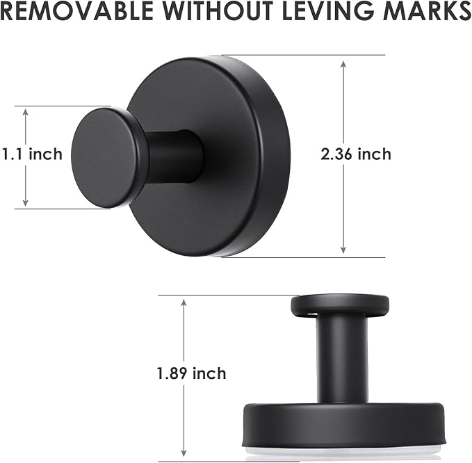 PZTO Suction Cup Hooks:Metal Hanger,for Galss Window Door & Tile Wall,Shower Bathroom Towel Holder Hanging Hook, 2 Pack (Matte Black)
