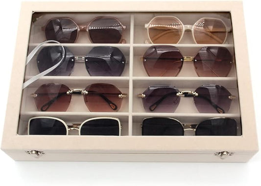 KLOUD City Velvet Sunglasses Organizer, Glasses Storage Box Sunglasses Storage Holder Box,Glasses Display Case with 8 Slots