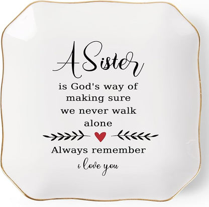 Jelershy Sister Gifts from Sister Ring Jewelry Dish - A Sister is God's Way of Making Sure We Never Walk Alone, Christmas Mother's Day Valentien's Birthday Gift for Sisters from Sisters Adult