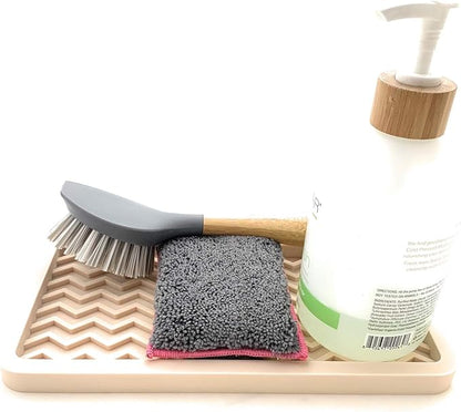 Happitasa Silicone Kitchen Sink Organizer Tray, Sponge Holder and Countertop Protector | Bathroom and Kitchen Soap Dish and Dispenser Tray (Sand Dollar, 10" x 5.25", 10.3 Ounces, Zigzag)
