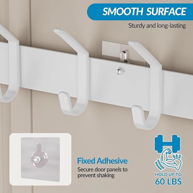 Aimeaihe Over The Door Hooks Organizer, Over The Door Towel Rack with Mesh Basket, 10 Coat Hooks and 2 Wreath Hangers, Bathroom Door Organizer Back of Door Hanger for Bedroom, Kitchen(White)