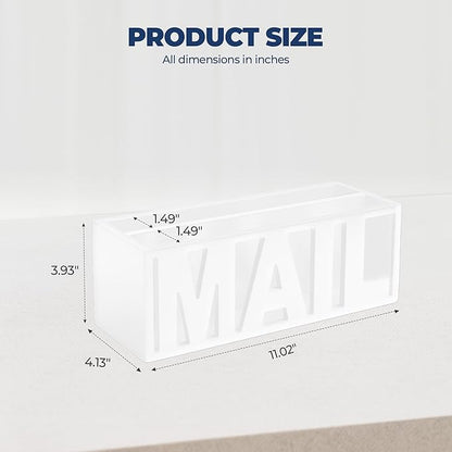 Mail Organizer Countertop – White Holder for Desk or Wall, Decorative Desktop Sorter, Envelope Tray & Bill Storage with Compact Size for Home Office Organization Accessories (11x4x4 in)