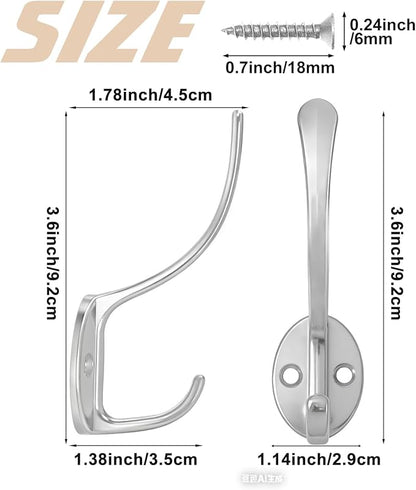 14 Pack Coat Hooks Wall Mounted with 28 Screws, Heavy Duty Silver Towel Hooks Metal Double Hooks, No Rust Retro Rustic Wall Hooks for Hanging Towel, Coat, Scarf, Bag, Hat, Cup, Key