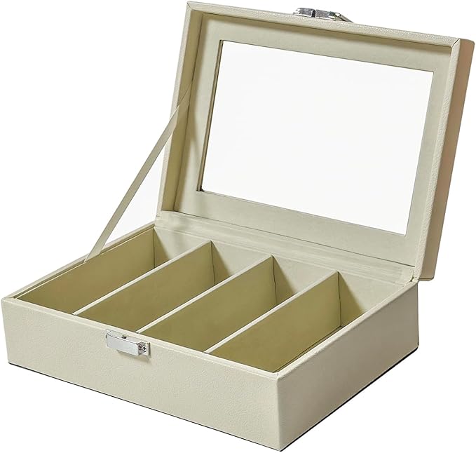 UnionPlus 4-Slots Sunglasses Case Organizer, Eyeglass Glasses Display Holder Collector, Multiple Sunglasses Storage Case, Lychee Beige