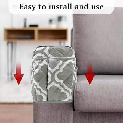 HADEEONG Remote Control Holder, Non Slip Bedside Armchair Caddy, Recliner Arm Caddy Armrest Organizer with 14 Pockets for Cell Phone TV Remote Control Magazines