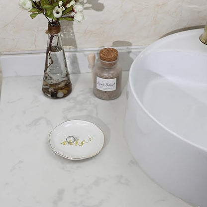 HOME SMILE Mrs Ring Dish, Engagement&Wedding Gifts for Women, Bridal Shower Present,Ceramic Jewelry Tray, 4.5"