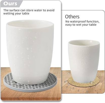 Silicone Coaster Set of 16 with Holder, Drinks Coasters, Suitable for Hot or Cold Cups, Anti-Slip, Non-Stick, Anti-Overflow Tabletop Protection and Decor (Gray, 16 Pcs)