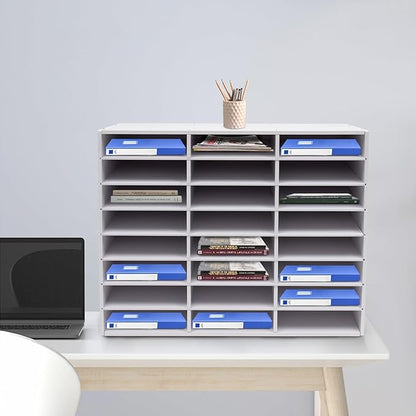 Literature Organizer Sorter,Desktop File Sorter Mail Center Magazine Paper Storage PVC Board File Holder Mailbox Student Classroom Keepers for Home&Office (White, 24 Slots)