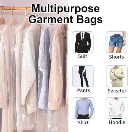 BEISHIDA 60PCS 35.5 Inch Plastic Garment Bag-Plastic Clear Dry Cleaner Laundry Bags for Clothes Cover Hanging Clothes Storage for Coat Suit Shirt Jacket Skirt