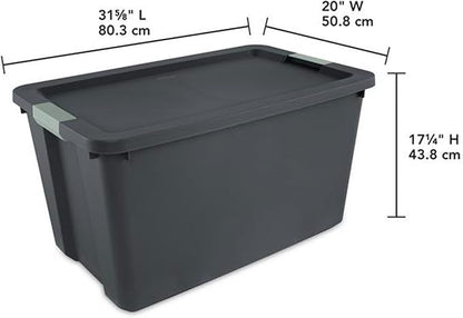 Sterilite 16 Pack 34 Gallon Latch Tote, Stackable Plastic Storage, Gray/Green