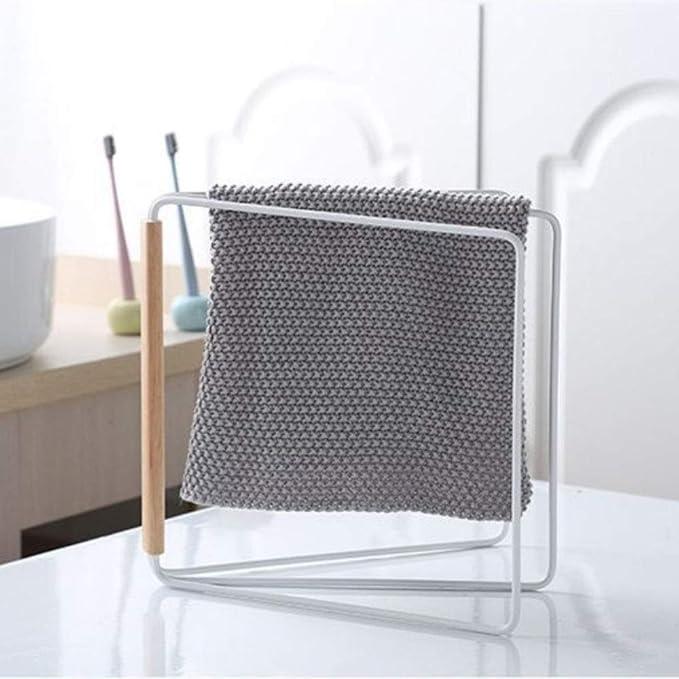 Home Kitchen Countertop Dishcloth Drying Rack, 3 Arms Folding Dishcloth Holder, Hand Towel Stand Rack, White Dishcloth Storage Rack Size 10.83 x 0.98 x 9.84 Inch (White Folding Rag Rack)