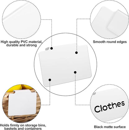 34 Pcs White Basket Labels Clip on Removable Hanging Label Holder with Chalk Markers for Storage Bin Basket Box Kitchen Pantry