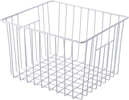 SANNO Freezer Baskests Organizer Bins, Freezer Wire Storage Basket Refrigerator Storage Baskets Bins Organizer with Built-in Handles for Cabinets, Pantry, Closets, Bedrooms - Set of 2 White