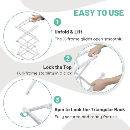 4 Tier Clothes Drying Rack Foldable | Foldable Clothing Drying Rack | Laundry Drying Rack Collapsible for Laundry Room, Dorm, Expandable Sturdy Metal Design | White 29"L x 11.5"W x 53"H