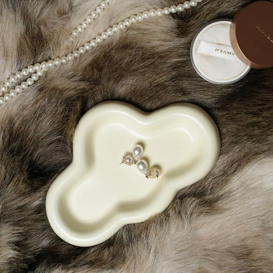 Cloud Trinket Dish, Chubby Jewelry Tray, Ceramic Jewelry Ring Trinket Dish for Rings Earrings Necklace Organizer, Mother's Day Thanksgiving Christmas Birthday Bridesmaid Gifts (Crème)