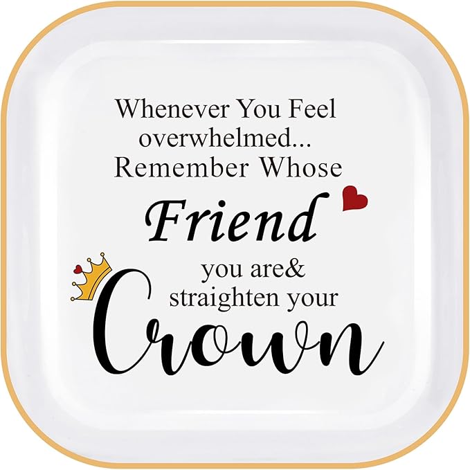 PUDDING CABIN Best Friend Birthday Gifts for Women Jewelry Holder – Remember Whose Friend You Are Straighten Your Crown – Friendship Gifts for Friends Female Besite Sister BFF Coworker