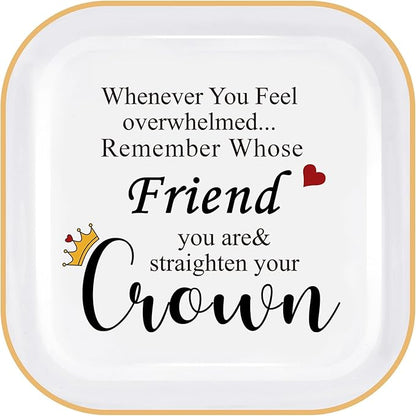 PUDDING CABIN Best Friend Birthday Gifts for Women Jewelry Holder – Remember Whose Friend You Are Straighten Your Crown – Friendship Gifts for Friends Female Besite Sister BFF Coworker